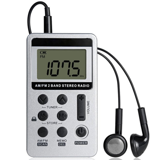 HRD-103 FM + AM Two Band Portable Radio with Lanyard & Headset(Silver) - Radio Player by PMC Jewellery | Online Shopping South Africa | PMC Jewellery | Buy Now Pay Later Mobicred