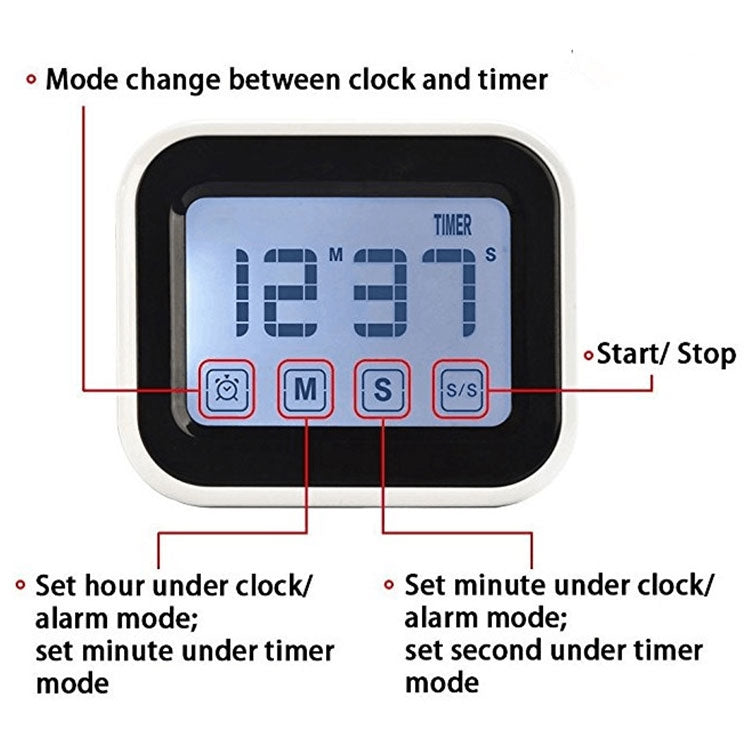 Kitchen Timer Digital Alarm Clock Large LCD Touch Screen Come with Night Light for Cooking Baking(Blue) - Digital Countdown by PMC TechLife | Online Shopping South Africa | PMC TechLife | Buy Now Pay Later Mobicred