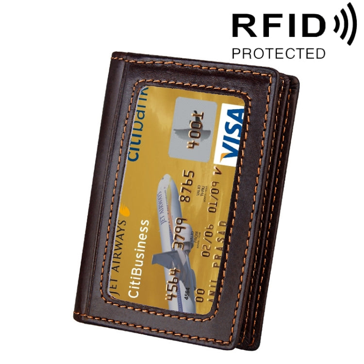 KB86 Genuine Cowhide Leather Solid Color Card Holder Wallet RFID Blocking Coin Purse Card Bag Protect Case with 5 Card Slots & Photo Frame & Business Card Position, Size: 10.6*7.6*1.8 cm(Coffee) - Antimagnetic RFID Package by PMC Jewellery | Online Shopping South Africa | PMC Jewellery | Buy Now Pay Later Mobicred