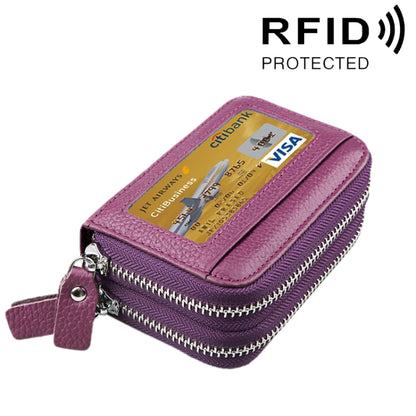 Genuine Cowhide Leather Dual Layer Solid Color Zipper Card Holder Wallet RFID Blocking Coin Purse Card Bag Protective Case with 11 Card Slots & Coin Position, Size: 11*7.5*4.5cm(Purple) - Antimagnetic RFID Package by PMC Jewellery | Online Shopping South Africa | PMC Jewellery | Buy Now Pay Later Mobicred