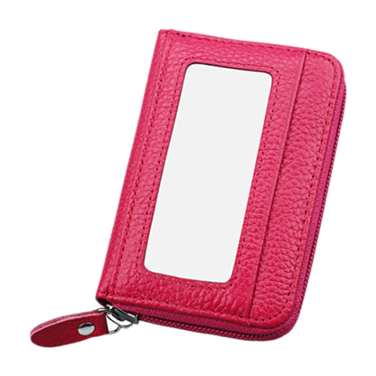 Genuine Cowhide Leather Solid Color Zipper Horizontal Card Holder Wallet RFID Blocking Card Bag Protect Case with 12 Card Slots, Size: 11.5*7.5cm(Magenta) - Antimagnetic RFID Package by PMC Jewellery | Online Shopping South Africa | PMC Jewellery | Buy Now Pay Later Mobicred