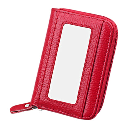 Genuine Cowhide Leather Solid Color Zipper Horizontal Card Holder Wallet RFID Blocking Card Bag Protect Case with 12 Card Slots, Size: 11.5*7.5cm(Red) - Antimagnetic RFID Package by PMC Jewellery | Online Shopping South Africa | PMC Jewellery | Buy Now Pay Later Mobicred