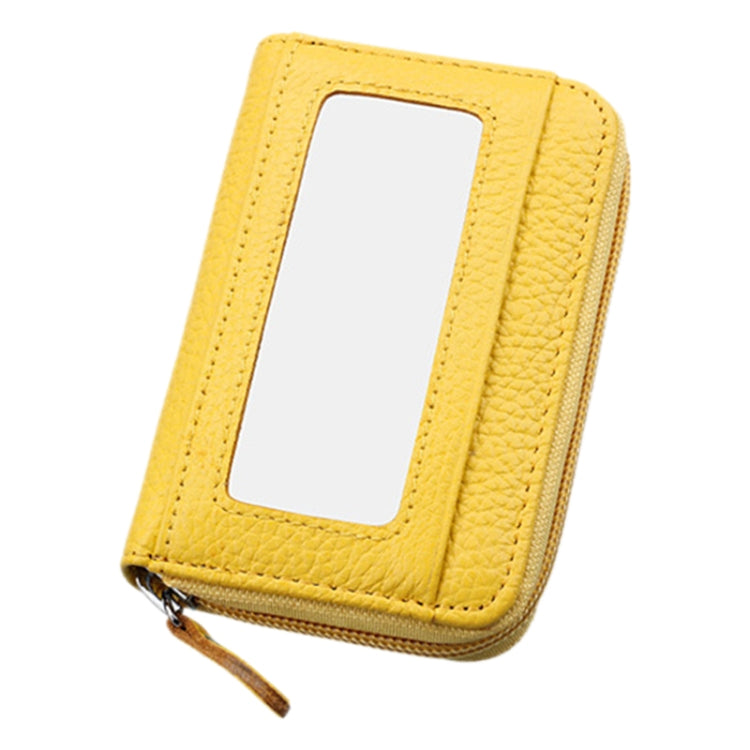 Genuine Cowhide Leather Solid Color Zipper Horizontal Card Holder Wallet RFID Blocking Card Bag Protect Case with 12 Card Slots, Size: 11.5*7.5cm(Yellow) - Antimagnetic RFID Package by PMC Jewellery | Online Shopping South Africa | PMC Jewellery | Buy Now Pay Later Mobicred