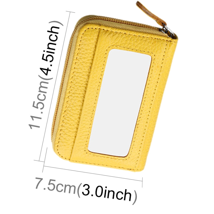 Genuine Cowhide Leather Solid Color Zipper Horizontal Card Holder Wallet RFID Blocking Card Bag Protect Case with 12 Card Slots, Size: 11.5*7.5cm(Yellow) - Antimagnetic RFID Package by PMC Jewellery | Online Shopping South Africa | PMC Jewellery | Buy Now Pay Later Mobicred