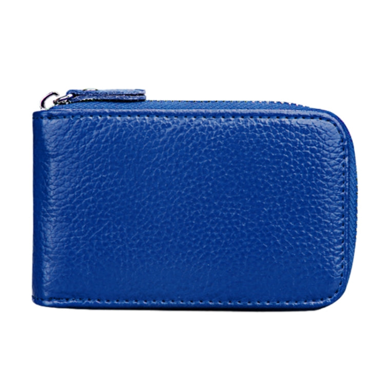 Genuine Cowhide Leather Solid Color Zipper Vertical Card Holder Wallet RFID Blocking Card Bag Protect Case with 12 Card Slots, Size: 11.5*7.5cm(Blue) - Antimagnetic RFID Package by PMC Jewellery | Online Shopping South Africa | PMC Jewellery | Buy Now Pay Later Mobicred