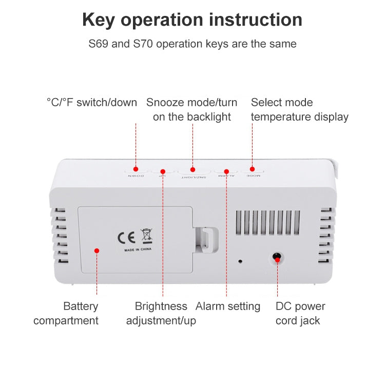 TS-S69-HW Multifunctional LED Alarm Clock Battery / Plug-in Charging Dual-purpose Make-up Mirror Clock(Grey White) - Alarm Clocks by PMc TechLife | Online Shopping South Africa | PMc TechLife | Buy Now Pay Later Mobicred