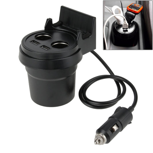 5V 1A+2.4A Two USB Ports & Two Car Cigarette Lighter Socket Car Charger with Holder Function - Cigar Socket by PMC Jewellery | Online Shopping South Africa | PMC Jewellery | Buy Now Pay Later Mobicred