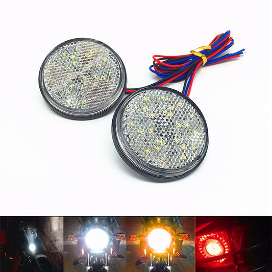 2 PCS Motorcycle Trailer Truck DC 12-15V Wired 24-LED Indicator Lamp Reflector Round Marker Tail Light, Light Color: White (Steady + Flash Lighting)(White) - Signal Lights by PMC Jewellery | Online Shopping South Africa | PMC Jewellery | Buy Now Pay Later Mobicred