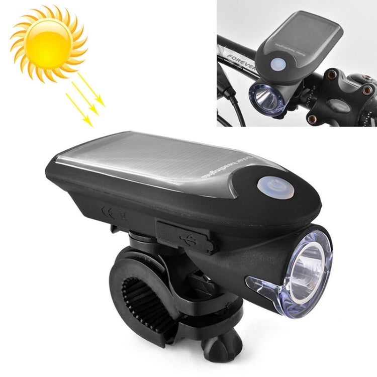 3W 240LM USB Solar Energy Motorcycle / Bicycle Front Light (Black) - Headlights by PMC Jewellery | Online Shopping South Africa | PMC Jewellery | Buy Now Pay Later Mobicred