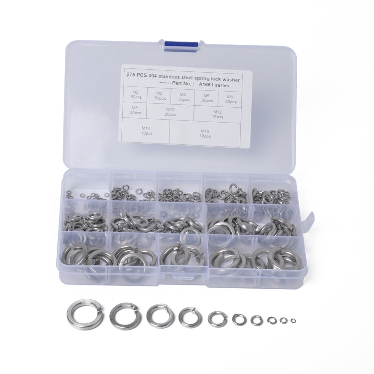 275 PCS Stainless Steel Spring Lock Washer Assorted Kit M2-M16 for Car / Boat / Home Appliance - Nuts & Bolts by PMC Jewellery | Online Shopping South Africa | PMC Jewellery