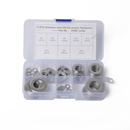 72 PCS Round Shape Stainless Steel Flat Washer Assorted Kit M4-M16 for Car / Boat / Home Appliance - Nuts & Bolts by PMC Jewellery | Online Shopping South Africa | PMC Jewellery