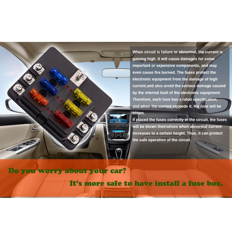 1 in 6 Out 6 Way Circuit Fuse Box Screw Terminal Section Fuse Holder Kits with LED Warning Indicator for Auto Car Truck Boat - Fuse by PMC Jewellery | Online Shopping South Africa | PMC Jewellery