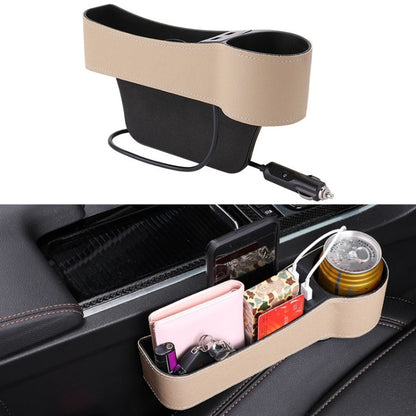 Car Multi-functional Co-pilot Seat Console PU Leather Box Cigarette Lighter Charging Pocket Cup Holder Seat Gap Side Storage Box (Beige) - Stowing Tidying by PMC Jewellery | Online Shopping South Africa | PMC Jewellery | Buy Now Pay Later Mobicred