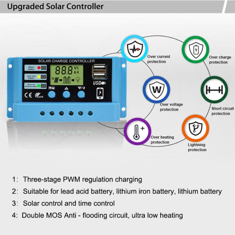 10A Solar Charge Controller 12V / 24V Lithium Lead-Acid Battery Charge Discharge PV Controller, with Indicator Light - Voltage Stabilizer by PMC Jewellery | Online Shopping South Africa | PMC Jewellery | Buy Now Pay Later Mobicred