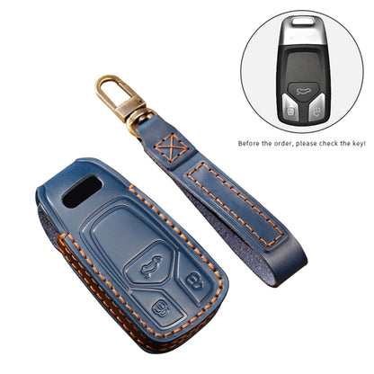 Hallmo Car Cowhide Leather Key Protective Cover Key Case for Audi A6L / A8L / A4 / A7 / A5 A Style(Blue) - Car Key Cases by PMC Jewellery | Online Shopping South Africa | PMC Jewellery