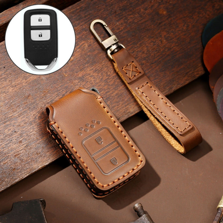 Hallmo Car Cowhide Leather Key Protective Cover Key Case for Honda Civic / Accord 2-button(Brown) - free shipping - PMC TechLife - Order now!