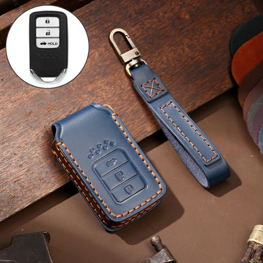 Hallmo Car Cowhide Leather Key Protective Cover Key Case for Honda 3-button Tail Box(Blue) - Car Key Cases by Hallmo | Online Shopping South Africa | PMC Jewellery | Buy Now Pay Later Mobicred