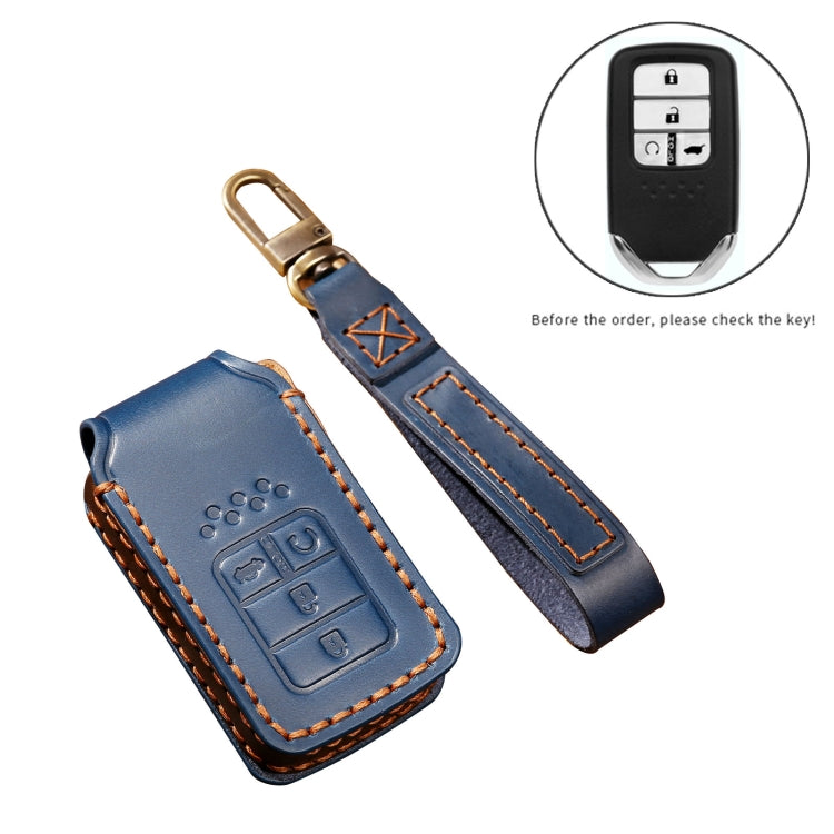 Hallmo Car Cowhide Leather Key Protective Cover Key Case for Honda Civic / Accord 4-button(Blue) - free shipping - PMC TechLife - Order now!