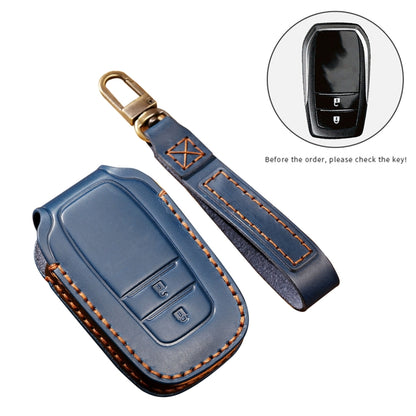 Hallmo Car Cowhide Leather Key Protective Cover Key Case for Toyota Corolla 2017 2-button(Blue) - Car Key Cases by Hallmo | Online Shopping South Africa | PMC Jewellery | Buy Now Pay Later Mobicred