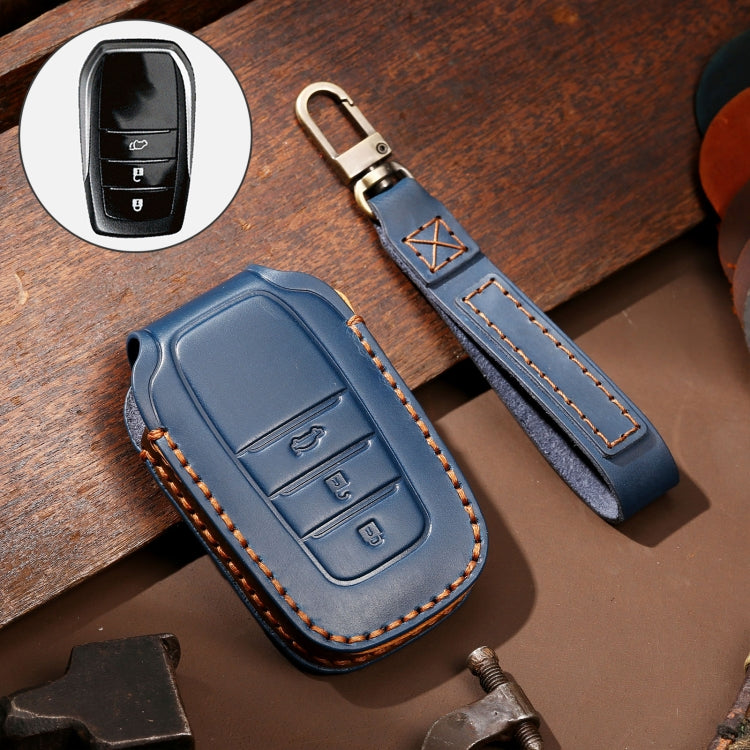 Hallmo Car Cowhide Leather Key Protective Cover Key Case for Toyota Corolla 2017 3-button(Blue) - Car Key Cases by Hallmo | Online Shopping South Africa | PMC TechLife | Buy Now Pay Later Mobicred