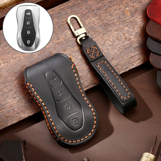 Hallmo Car Cowhide Leather Key Protective Cover Key Case for Geely Emgrand A Style(Black) - Car Key Cases by Hallmo | Online Shopping South Africa | PMC Jewellery | Buy Now Pay Later Mobicred