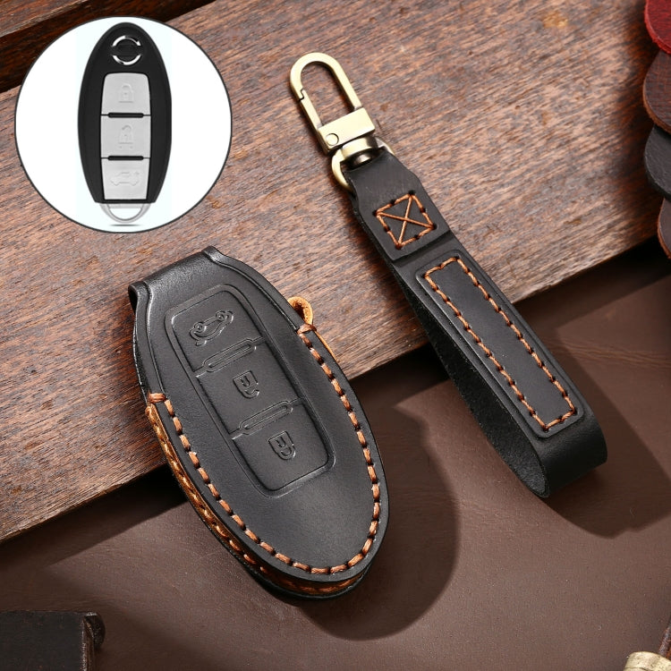 Hallmo Car Cowhide Leather Key Protective Cover Key Case for Nissan Sylphy 3-button Tail Box(Black) - Car Key Cases by Hallmo | Online Shopping South Africa | PMC Jewellery | Buy Now Pay Later Mobicred