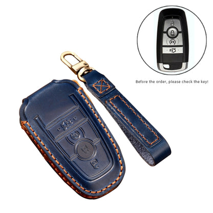 Hallmo Car Cowhide Leather Key Protective Cover Key Case for Ford Focus C Style(Brown) - Car Key Cases by Hallmo | Online Shopping South Africa | PMC Jewellery | Buy Now Pay Later Mobicred