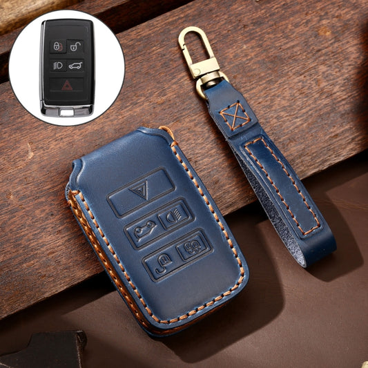 Hallmo Car Cowhide Leather Key Protective Cover Key Case for Land Rover Discovery 5 B Style(Blue) - Car Key Cases by Hallmo | Online Shopping South Africa | PMC Jewellery | Buy Now Pay Later Mobicred