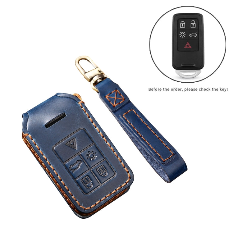 Hallmo Car Cowhide Leather Key Protective Cover Key Case for Volvo 5-button(Blue) - Car Key Cases by Hallmo | Online Shopping South Africa | PMC Jewellery | Buy Now Pay Later Mobicred