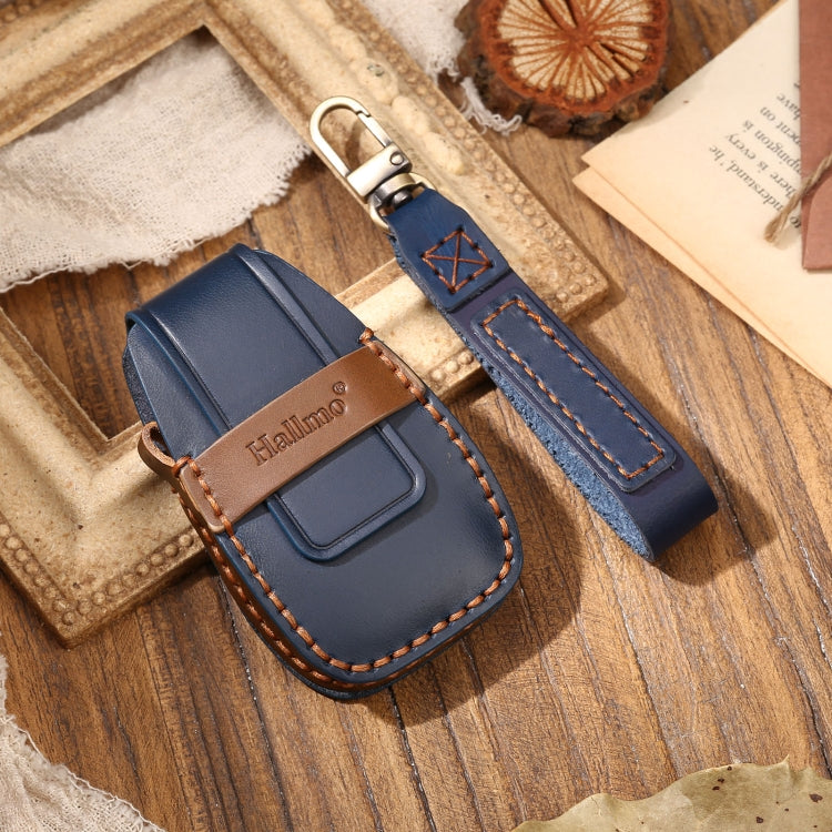 Hallmo Car Cowhide Leather Key Protective Cover Key Case for Changan CS75 Plus(Blue) - Car Key Cases by Hallmo | Online Shopping South Africa | PMC Jewellery | Buy Now Pay Later Mobicred