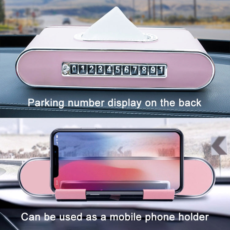 Car Dashboard Diamond Paper Towel Box with Temporary Parking Phone Number Card & Phone Holder(Coffee) - Tissue Boxes by PMC Jewellery | Online Shopping South Africa | PMC Jewellery | Buy Now Pay Later Mobicred