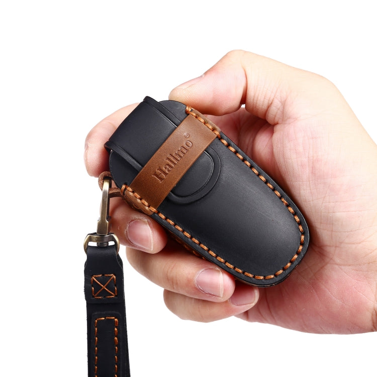 Hallmo Car Cowhide Leather Key Protective Cover Key Case for Hyundai 6-button(Blue) - Car Key Cases by Hallmo | Online Shopping South Africa | PMC TechLife | Buy Now Pay Later Mobicred