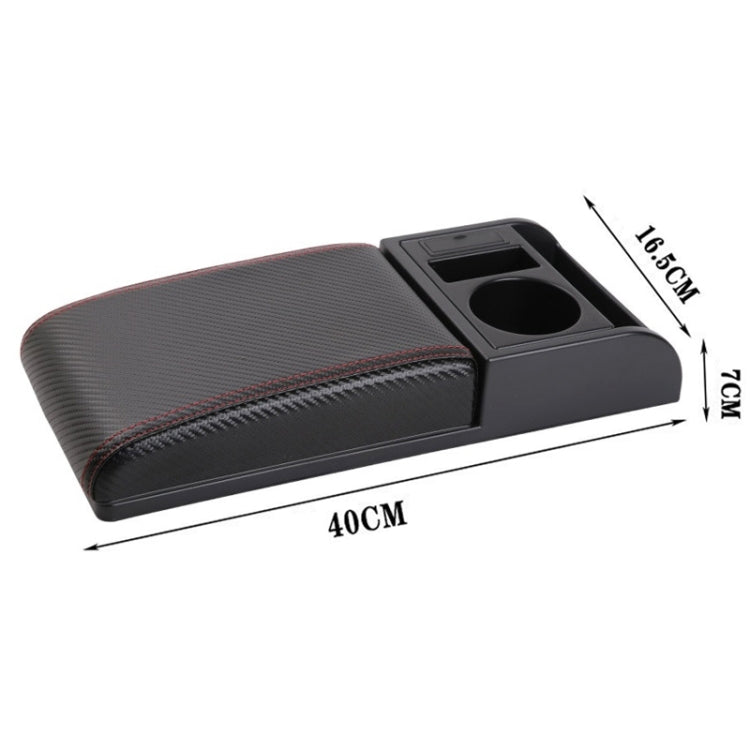 Car Multi-functional Dual USB Armrest Box Booster Pad, Carbon Fiber Leather Straight Type (Black Red) - Seat Accessories by PMC Jewellery | Online Shopping South Africa | PMC Jewellery | Buy Now Pay Later Mobicred