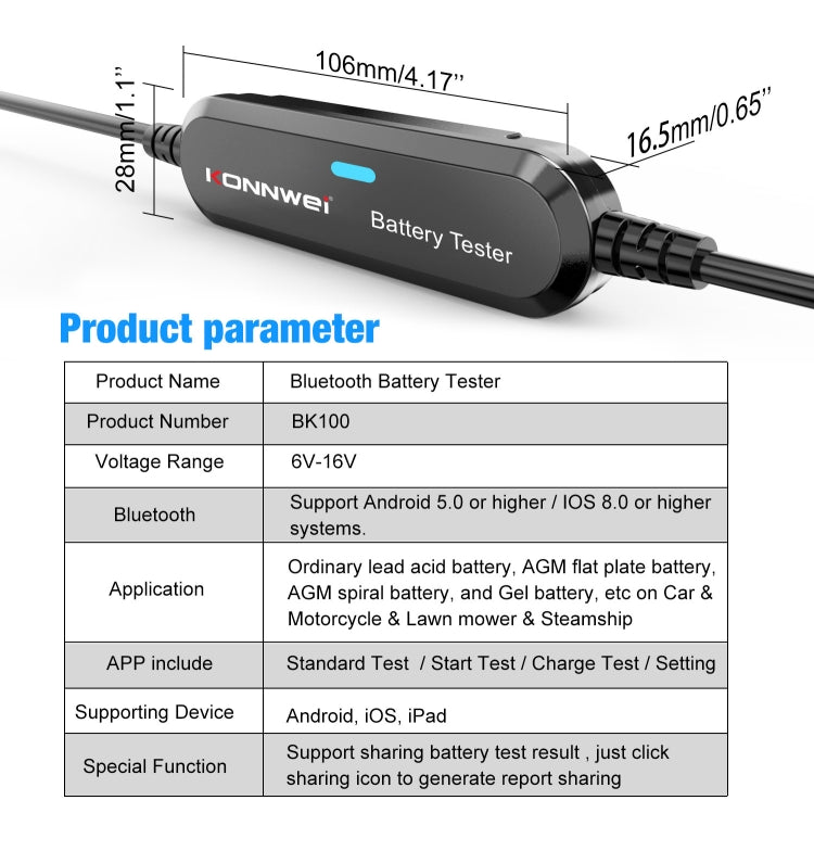 KONNWEI BK100 X431 BST360 Car Bluetooth Battery Tester (Black) - Electronic Test by KONNWEI | Online Shopping South Africa | PMC Jewellery
