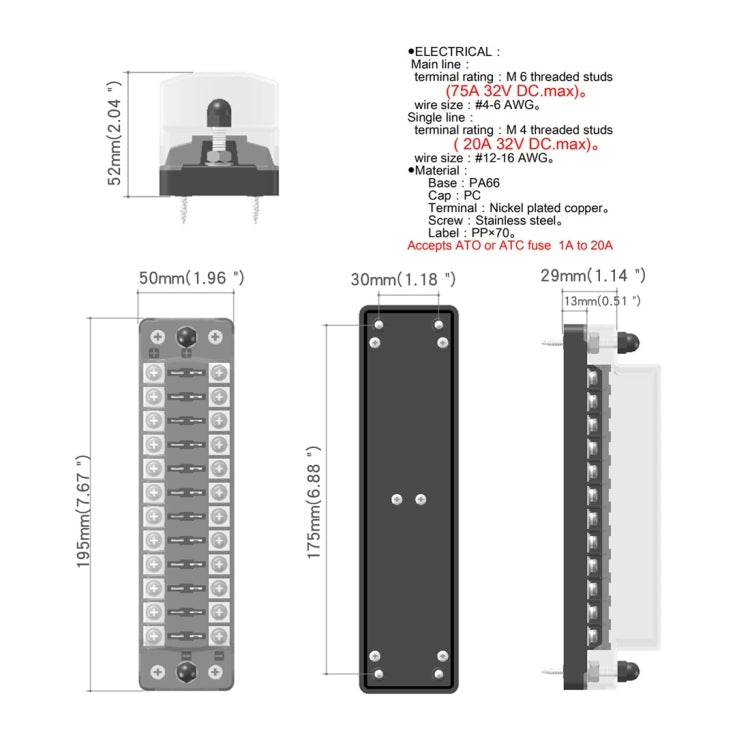 CS-978A2 FB1902 1 In 12 Out Independent Positive Negative Fuse Box without Fuse Piece for Auto Car Truck Boat - Fuse by PMC Jewellery | Online Shopping South Africa | PMC Jewellery | Buy Now Pay Later Mobicred