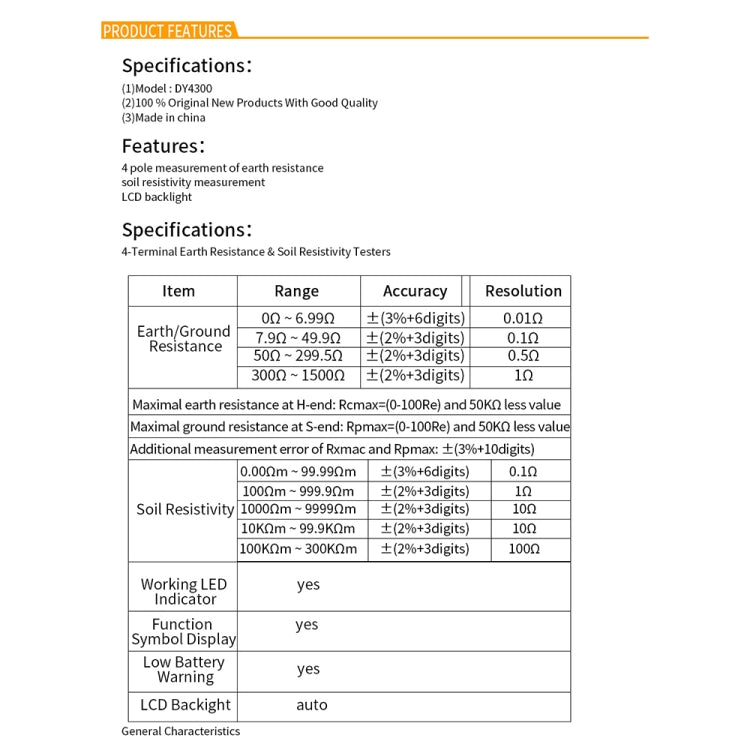 DUOYI DY4300 Higher Accuracy Digital Ground Resistance Tester - Electronic Test by DUOYI | Online Shopping South Africa | PMC Jewellery | Buy Now Pay Later Mobicred
