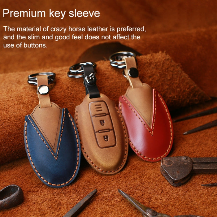 For Nissan Car Cowhide Leather Key Protective Cover Key Case, Three Keys Tailgate Version (Blue) - Car Key Cases by PMC Jewellery | Online Shopping South Africa | PMC Jewellery | Buy Now Pay Later Mobicred