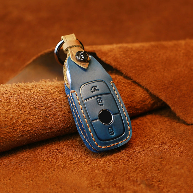 For Mercedes-Benz New Style Car Cowhide Leather Key Protective Cover Key Case (Blue) - Car Key Cases by PMC Jewellery | Online Shopping South Africa | PMC Jewellery | Buy Now Pay Later Mobicred