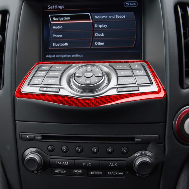 Car Carbon Fiber Multimedia Navigation Button Panel Decorative Sticker for Nissan 370Z / Z34 2009-, Left and Right Drive Universal (Red) - Car Interior Mouldings by PMC Jewellery | Online Shopping South Africa | PMC Jewellery | Buy Now Pay Later Mobicred