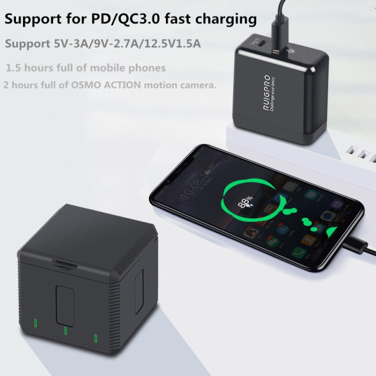 RUIGPRO USB Triple Batteries Housing Charger Box with LED Indicator Light for DJI OSMO Action 1 -  by PMC Jewellery | Online Shopping South Africa | PMC Jewellery | Buy Now Pay Later Mobicred