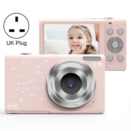 DC402 2.4 inch 44MP 16X Zoom 2.7K Full HD Digital Camera Children Card Camera, UK Plug (Pink) - Children Cameras by PMC Jewellery | Online Shopping South Africa | PMC Jewellery | Buy Now Pay Later Mobicred