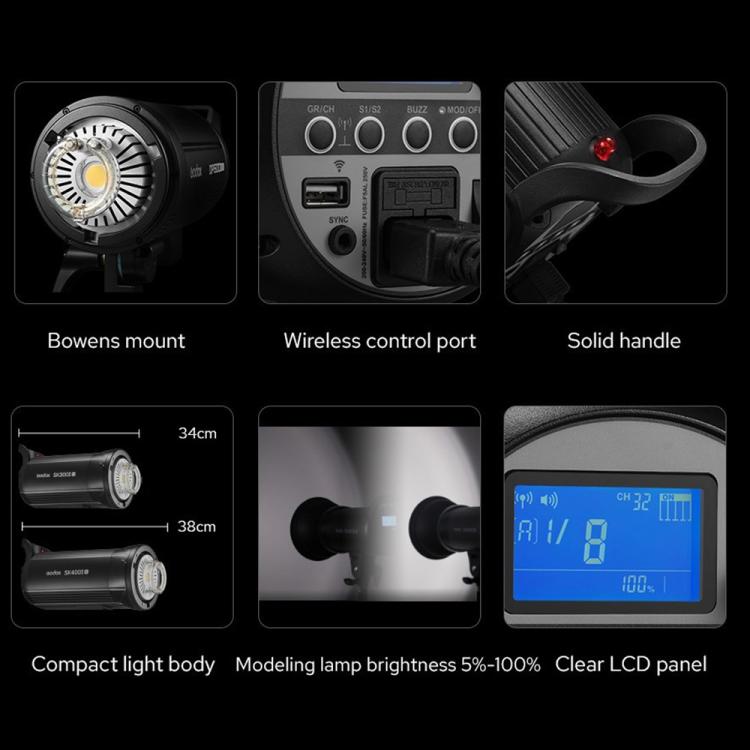 Godox SK300II-V Studio Flash Photo Light 300Ws Bowens Mount Monolight Light (US Plug) - free shipping - PMC TechLife - Order now!