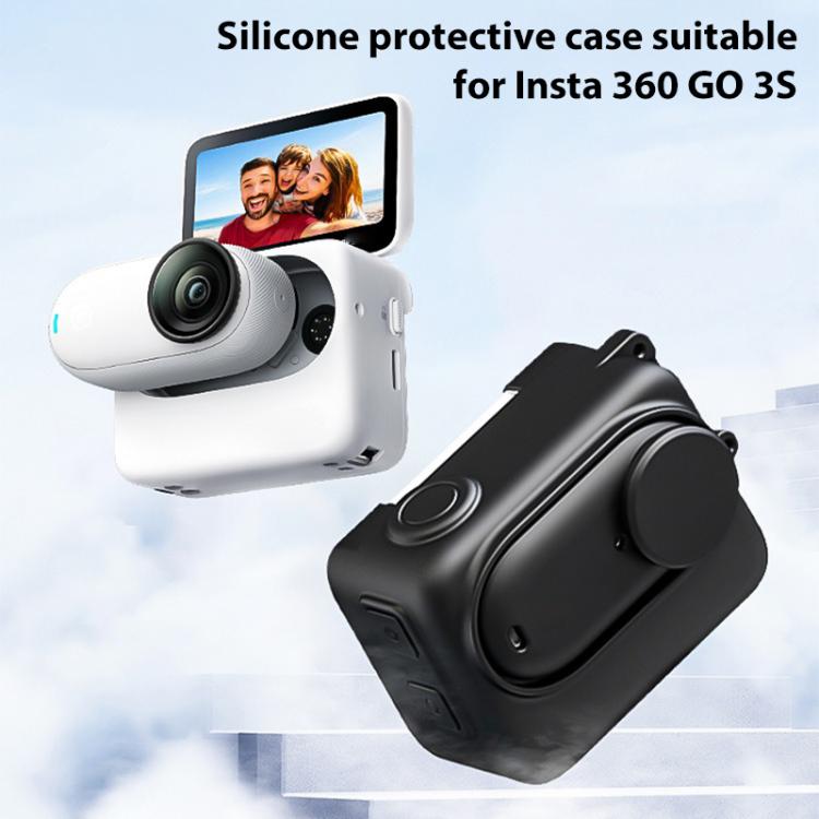 For Insta360 GO 3S Camera Charging Case Silicone Case with Lens Cap & Strap (Black) - free shipping - PMC TechLife - Order now!