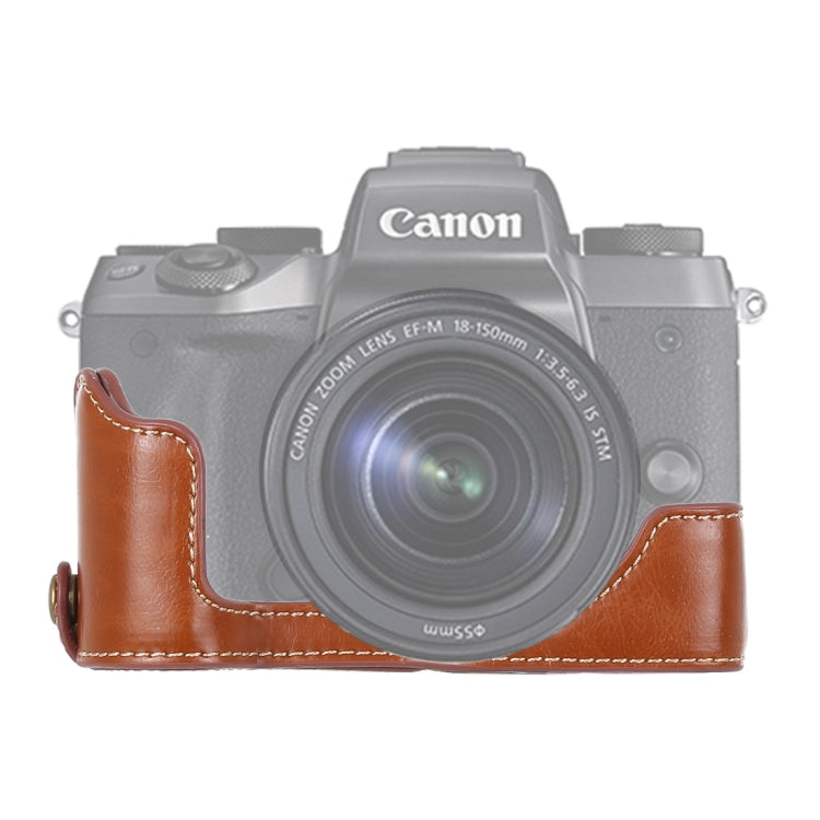 1/4 inch Thread PU Leather Camera Half Case Base for Canon EOS M5(Brown) - free shipping - PMC TechLife - Order now!