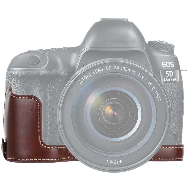 1/4 inch Thread PU Leather Camera Half Case Base for Canon EOS 5D Mark IV / 5D Mark III(Coffee) - Half Case by PMC TechLife | Online Shopping South Africa | PMC TechLife