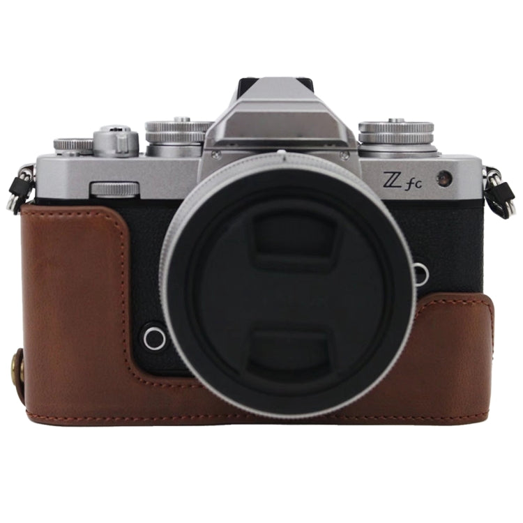 1/4 inch Thread PU Leather Camera Half Case Base for Nikon Z fc (Coffee) - Half Case by PMC TechLife | Online Shopping South Africa | PMC TechLife | Buy Now Pay Later Mobicred