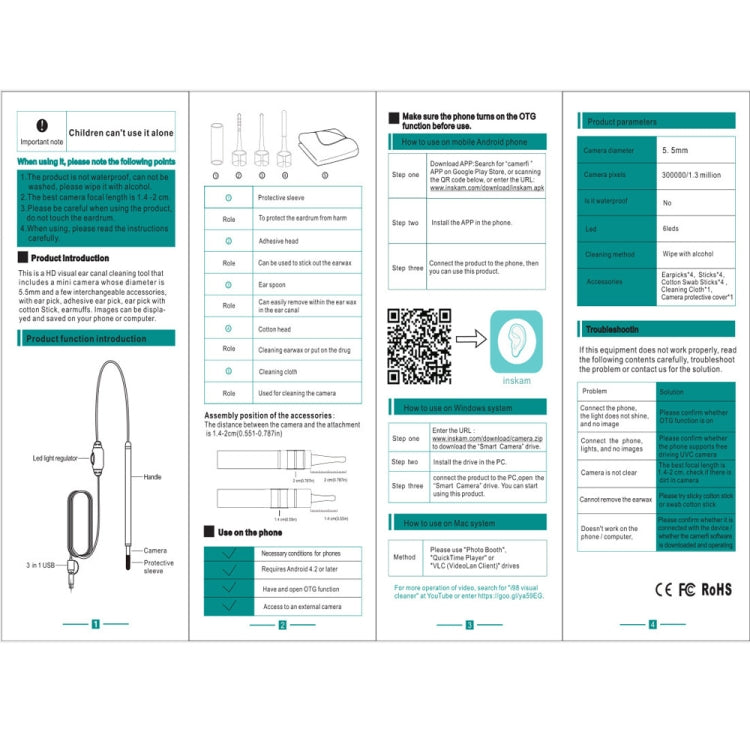 i98 1.3MP HD Visual Eardrop Endoscope Endoscope Borescope with 6 LEDs, Lens Diameter: 5.5mm, Length: 2m -  by PMC Jewellery | Online Shopping South Africa | PMC Jewellery