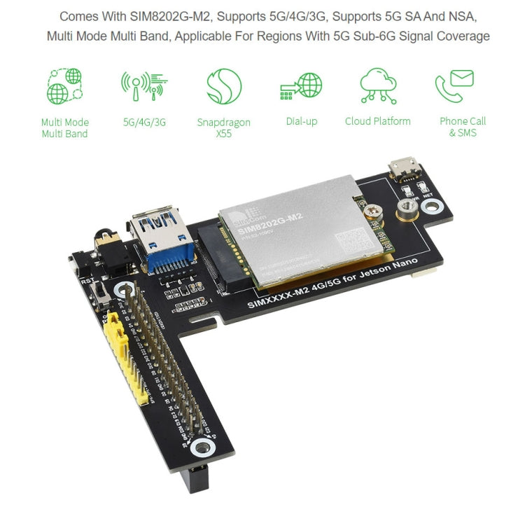 Waveshare SIM8202G-M2 5G Snapdragon X55 Multi Mode Multi Band 5G/4G/3G Module Expand Board for Jetson Nano, US Plug - Modules Expansions Accessories by WAVESHARE | Online Shopping South Africa | PMC Jewellery | Buy Now Pay Later Mobicred