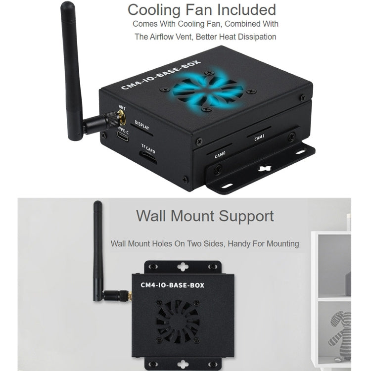 Waveshare Mini IO Board Full Ver Mini-Computer Base Box with Metal Case & Cooling Fan for Raspberry Pi CM4(US Plug) - Mini PC Accessories by WAVESHARE | Online Shopping South Africa | PMC Jewellery | Buy Now Pay Later Mobicred