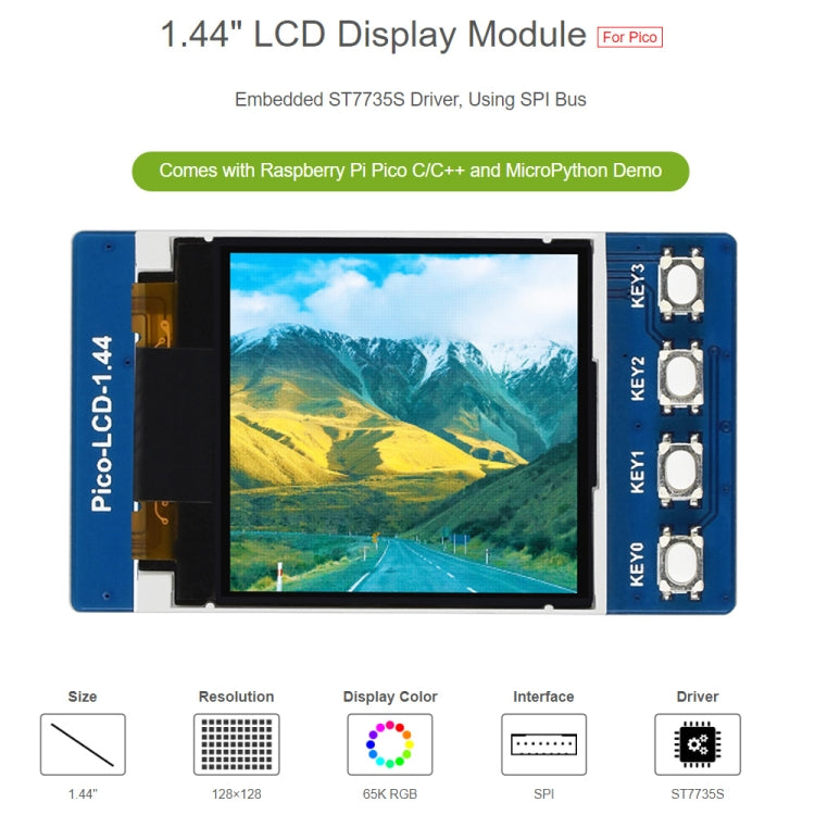 WAVESHARE 1.44 inch LCD 65K Colors 128 x 128 Display Module for Raspberry Pi Pico,  SPI Interface - LCD & LED Display Module by WAVESHARE | Online Shopping South Africa | PMC Jewellery | Buy Now Pay Later Mobicred